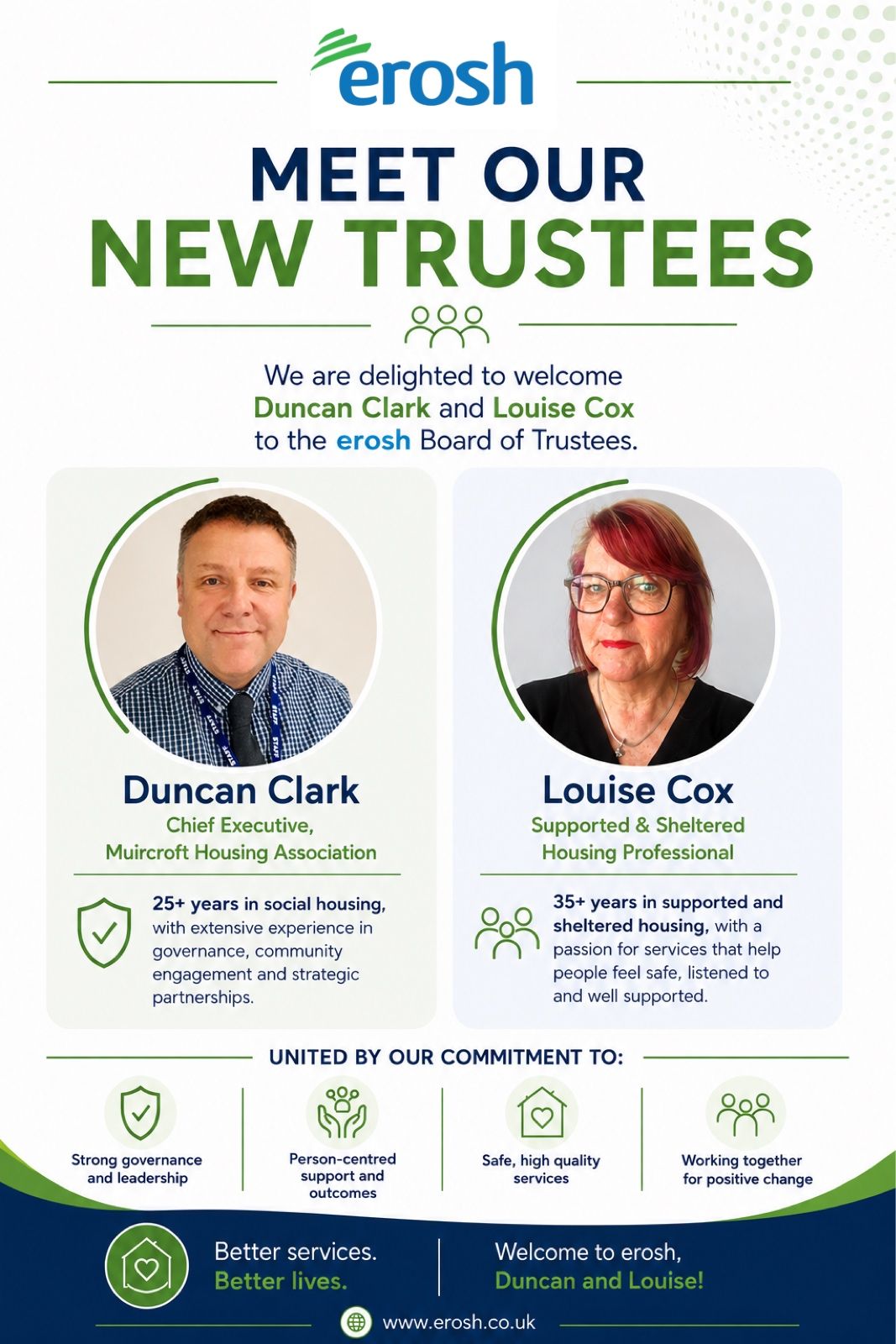 A warm welcome to our two new erosh Trustees, Duncan Clark and Louise Cox!